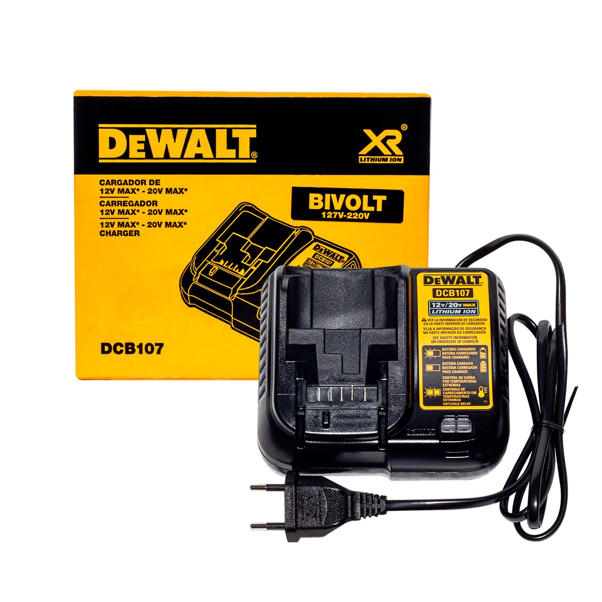 Carregador 1,25ah 12 A 20v Bivolt Dcb107-Br Dewalt