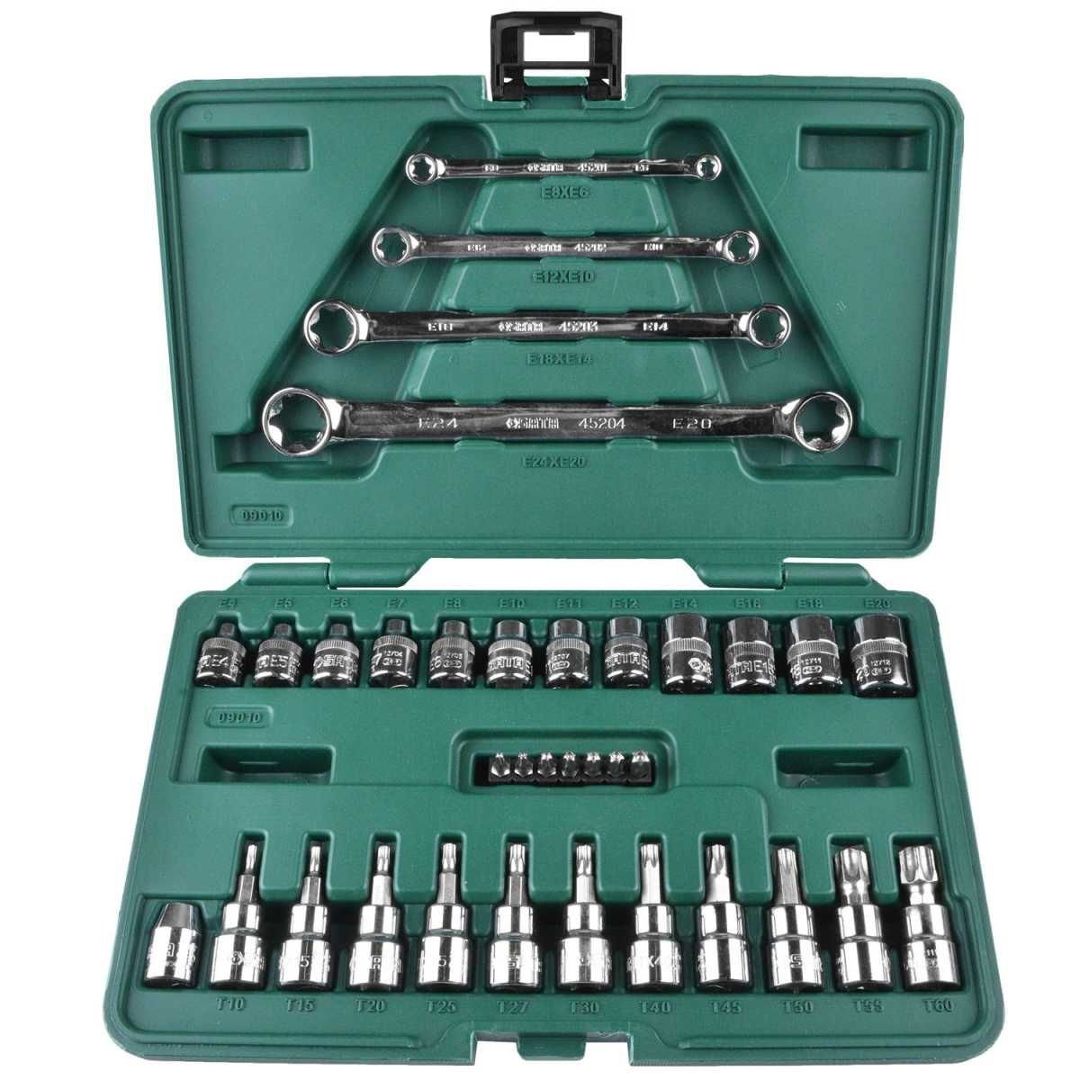 Jogo de Soquetes e Chaves E-torx 3/8 e 1/4 35 Peças Sata - Loja Brafer