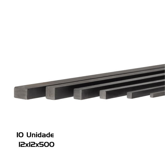 10 Chaveta Quadrada Barra 12x12x500 mm Aço 1045