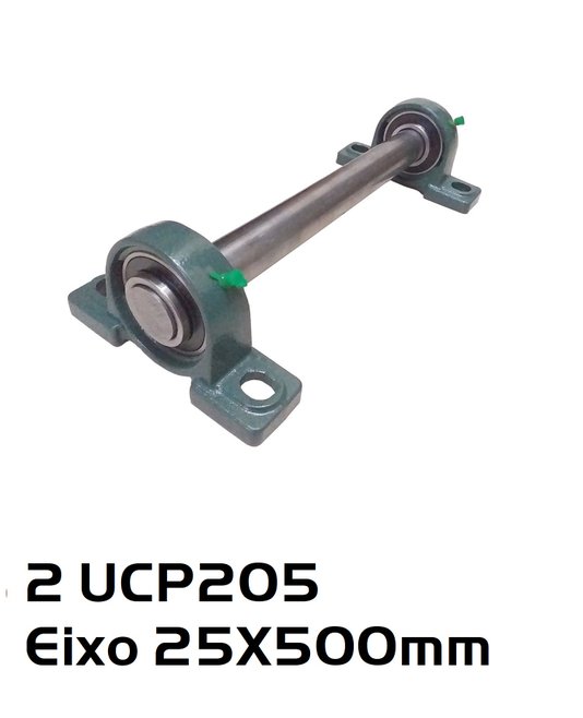 2 Mancal Pedestal + Rolamento Ucp205 x 1 Eixo 25x500mm