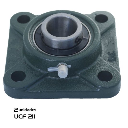 2 Mancal Quadrado Flange + Rolamento Ucf211 Eixo 55mm