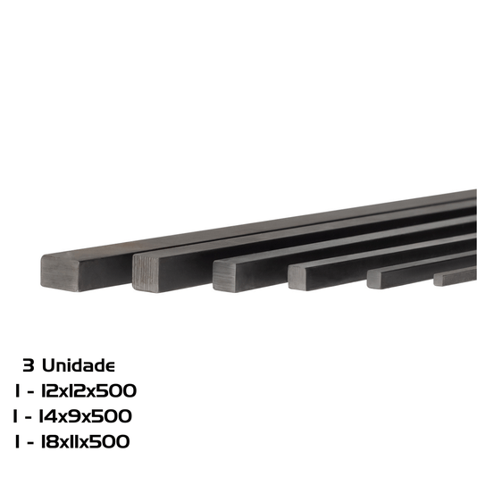 3 Chaveta 500mm 1= 18 X 11 / 1= 14 X 9 / 1= 12 X 12
