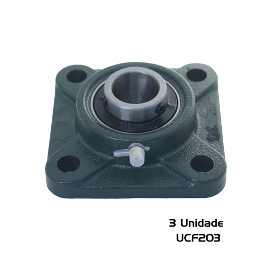 3 Mancal Quadrado Flange com Rolamento Ucf203 Eixo 17mm