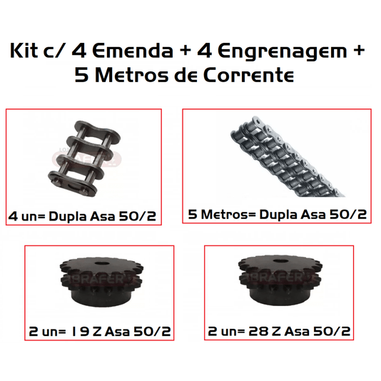 4 Engrenagem + 4 Emenda + 5 Metros de Corrente Asa 50/2