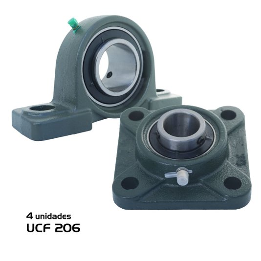 4 Mancal + Rolamento 2 Ucf206 + 2 Ucp206 para Eixo 30mm