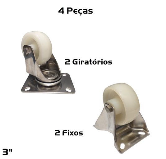 4 Rodízio Inox 3 Pol. 2 Giratórios e 2 Fixos 180KG