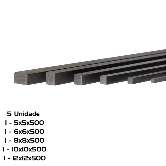 5 Chaveta 500mm 1= 5x5 1= 6x6 1= 8x8 1= 10x10 1= 12x12