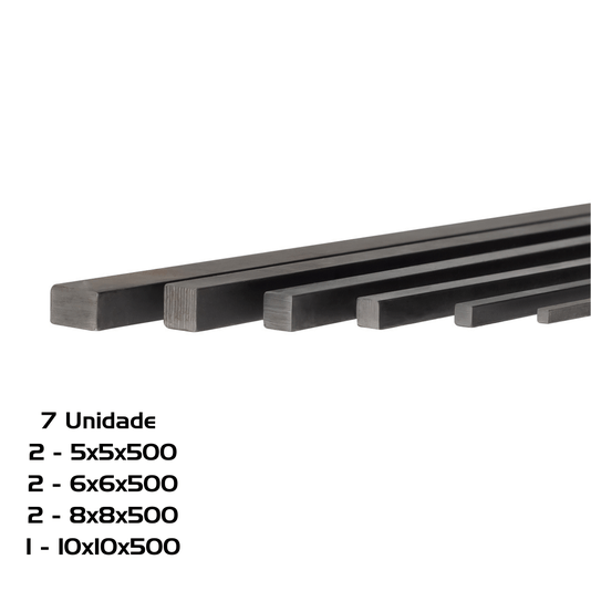 7 Chaveta 500mm 2 =  5X5 / 2= 6X6 / 2= 8X8 / 1= 10X10