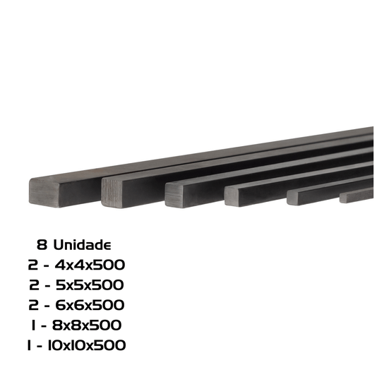 8 Chaveta 500mm 2= 4x4 2= 5x5 2= 6x6 1= 8x8 1= 10x10