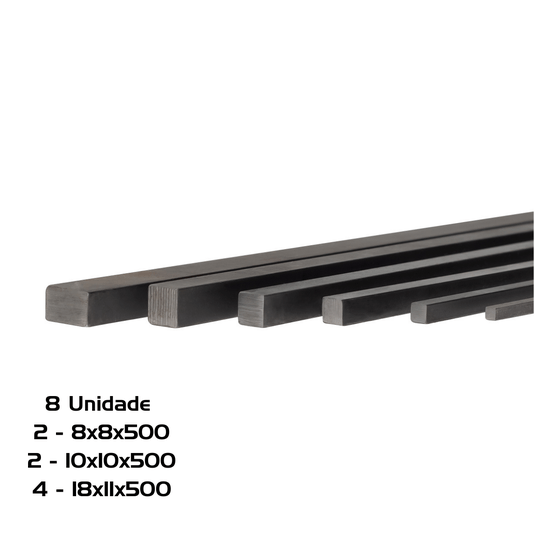8 Chaveta 500mm 2= 8x8 / 2= 10X10 / 4= 18X11