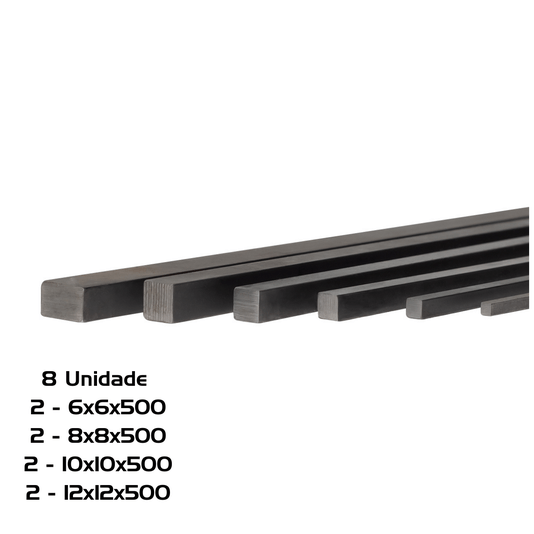8 Chavetas 500mm 2 = 6X6 2 = 8X8 2 = 10X10 2 = 12X12
