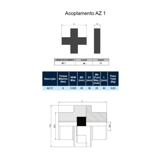 Acoplamento Elástico Flexivel Cruzeta Az Cz Cr 01 - Acriflex