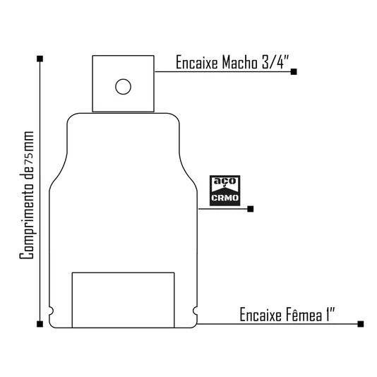 Adaptador Redução Soquete Impacto Fêmea 1 X 3/4 Macho 75mm