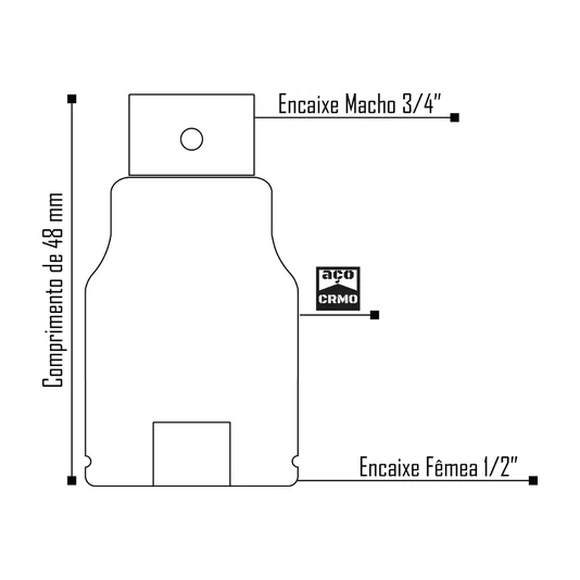 Adaptador Soquete Impacto Fêmea 1/2 X 3/4 Macho 48mm - Vip