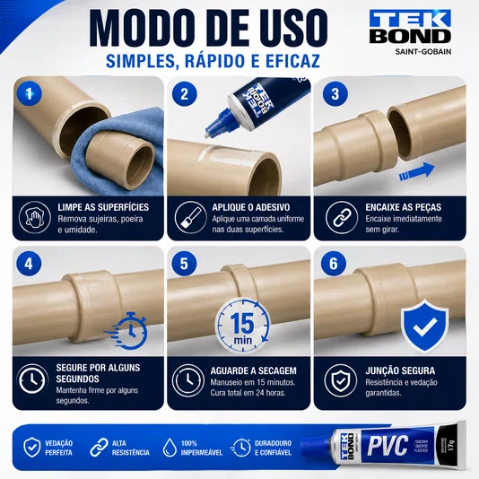 Adesivo Plastico Cola para Tubo Pvc Conexões 17 Gr Tekbond