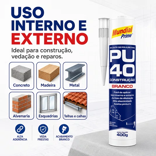 Adesivo Selante Pu40 Branco 400g Pu 40 Mundial Prime