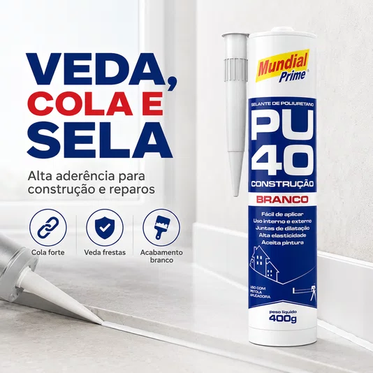 Adesivo Selante Pu40 Branco 400g Pu 40 Mundial Prime
