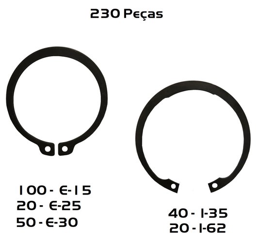 Anel Elastico E-15, E-25, E-30, I-35 e I-62 com 230 Peças