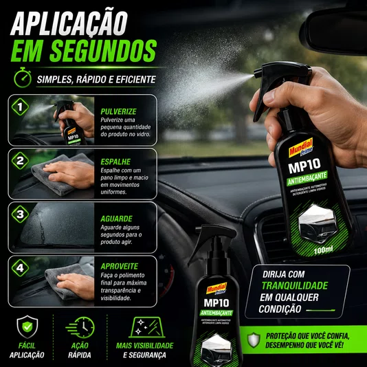 Antiembacante Spray Mp10 100ml Vidro Espelho Embaçado Carro