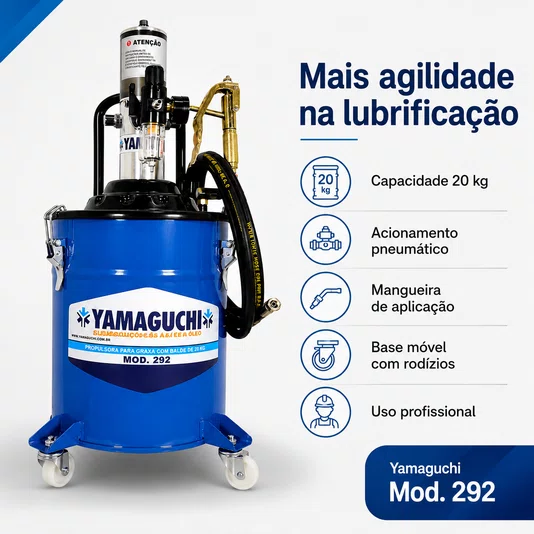 Bomba de Graxa Pneumatica Móvel Balde Graxeira 20 Kg Yamaguchi
