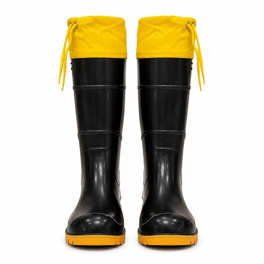 Bota Pvc Cano Longo Forrada Preta Amarela Chuva Lama