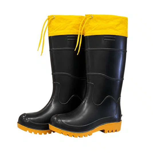 Bota Pvc Cano Longo Forrada Preta Amarela Chuva Lama