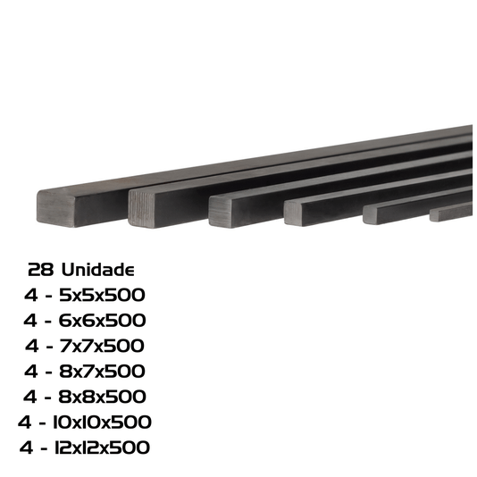 Chaveta Barra 5x5, 6x6, 7x7, 8x8, 8x7, 10x10 e 12x12 28 Und