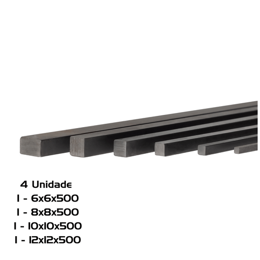 Chaveta Barra 6x6x500, 8x8x500, 10x10x500 e 12x12x500 4 Und