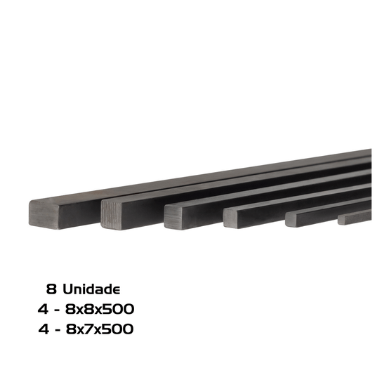 Chaveta Barra 8x8x500 e 8x7x500 em Aço 1045 8 Unidade
