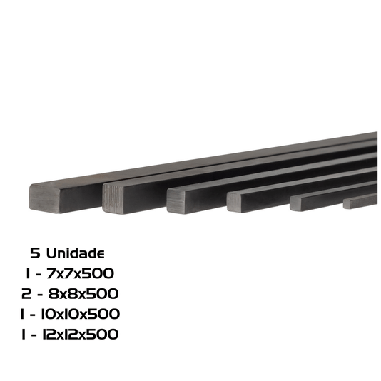 Chaveta Quadrada Barra 1 7x7  2 8x8 1 10x10 1 12x12 5 Und