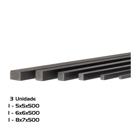 Chaveta Quadrada Barra 5x5x500 - 6x6x500 - 8x7x500