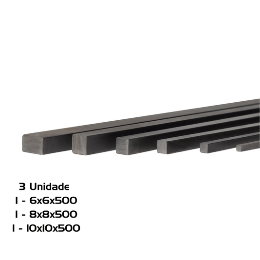 Chaveta Quadrada Barra 6x6x500mm + 8x8 +  10x10 - 3 Und