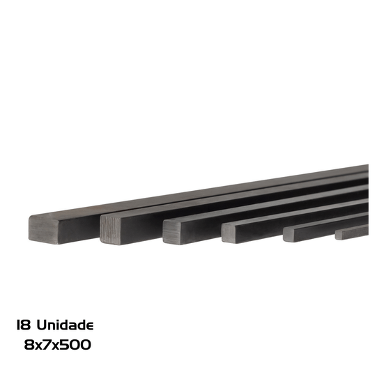 Chaveta Retangular Barra 8x7x500mm em Aço 1045 18 Und