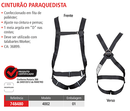 Cinto de Segurança Paraquedista Worker