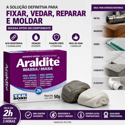 Cola Adesivo Araldite Massa Vedar Metal Madeira 50g Tekbond