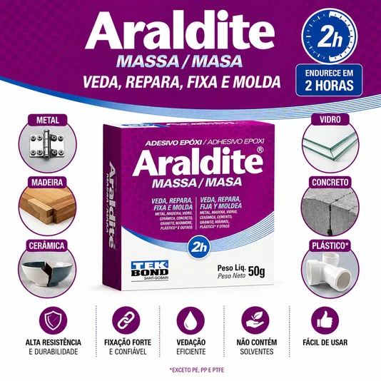 Cola Adesivo Araldite Massa Vedar Metal Madeira 50g Tekbond