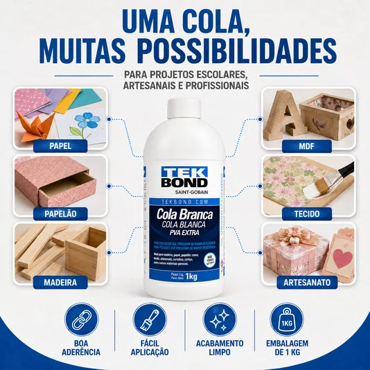 Cola Branca Pva Extra 1 Kg Artesanato Escolar Marcenaria