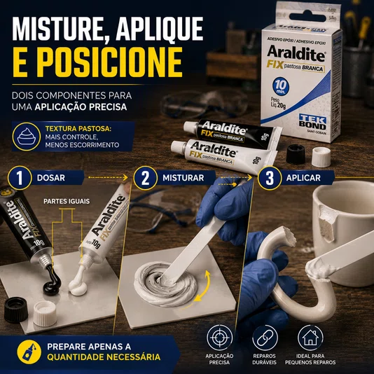 Cola Epoxi Araldite Fix Branco Reparos Cerâmica Concreto 20g