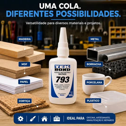 Cola Instantânea Adesivo 793 Bico Antientupimento 100g Tekbond