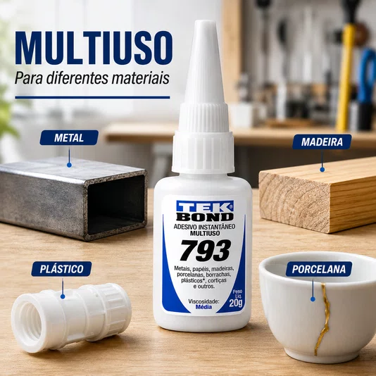 Cola Instantânea Adesivo 793 Bico Antientupimento 20g Tekbond