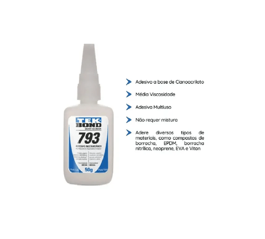 Cola Instantânea Adesivo 793 Bico Antientupimento 50g Tekbond