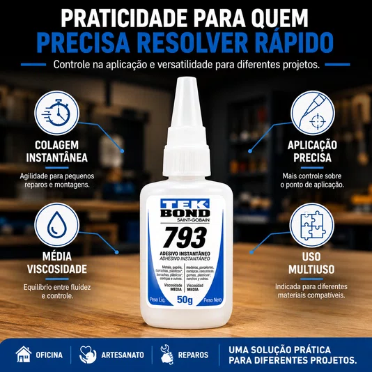 Cola Instantânea Adesivo Bico Antientupimento Madeira 50g