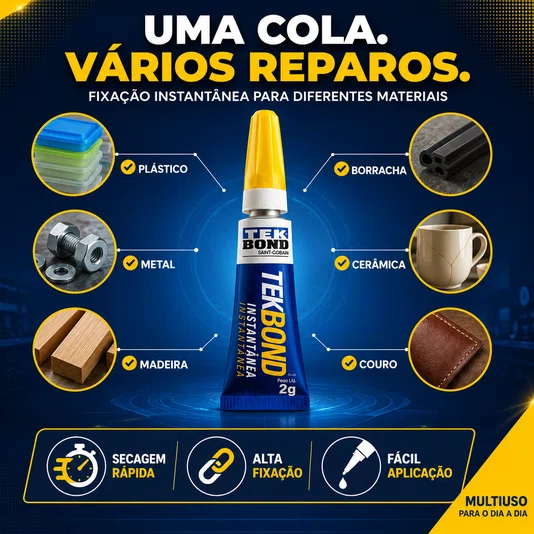 Cola Instantânea Super Cola Reparos Plástico Madeira 2g