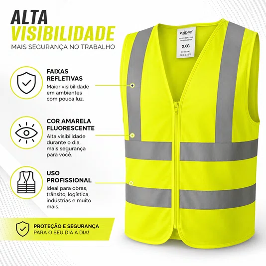 Colete Refletivo Amarelo Sem Bolso Alta Visibilidade Xxg