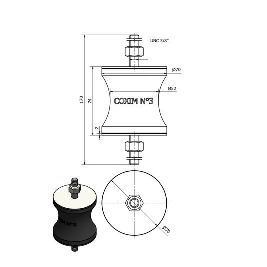 Coxim Antivibratório Nº 3 Rosca 3/8 Vibrastop