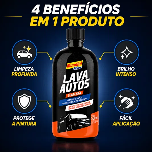 Lava Autos com Cera 500ml Limpeza Profunda Brilho Intenso