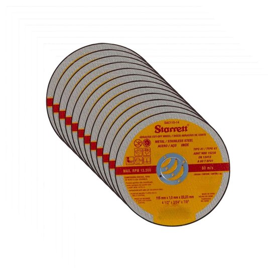 Disco de Corte 115 x 1,0 x 22,2 Inox 12 Peças Starrett