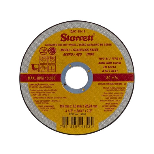 Disco de Corte 115 x 1,0 x 22,2 Inox 24 Peças Starrett