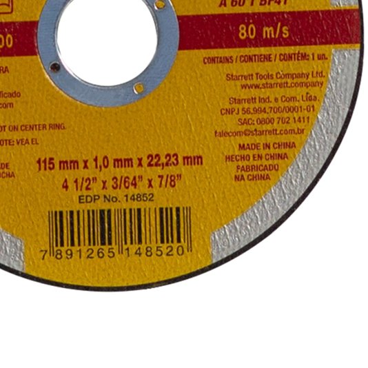 Disco de Corte 115 x 1,0 x 22,2 Inox 24 Peças Starrett