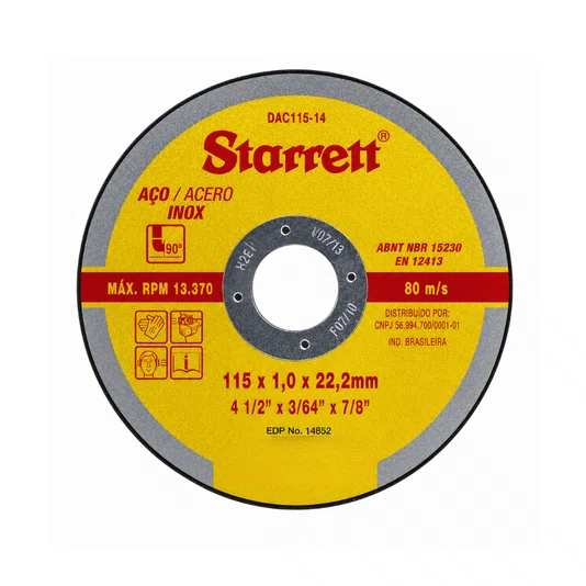 Disco de Corte 115mm X 1,0mm Aço Inox Starrett